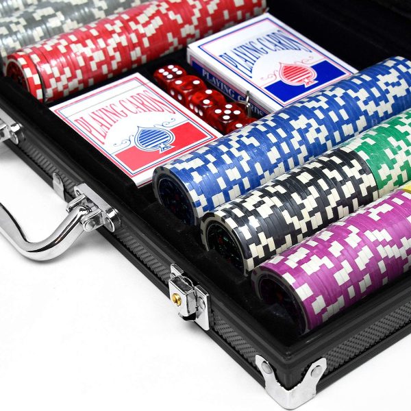 UISEBRT Pokerkoffer Set 500 Chips - Pokerset Laser inkl. 2X Pokerdecks, 5X Würfel, 3X Dealer Button (500 Chips, Schwarz Aluminium-Gehäuse) – Bild 4