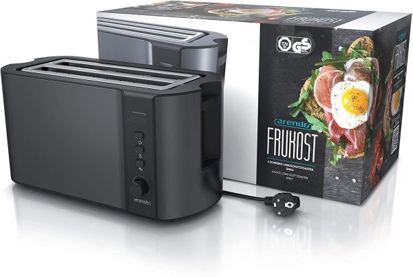 '- Edelstahl Toaster Langschlitz 4 Scheiben - Defrost Funktion - w??Nrmeisolierendes Geh??Nuse - mit integrierten Br??tchenaufsatz - 1500W - Kr??melschublade - Display mit Restzeitanzeige - Cool Grey – Bild 3