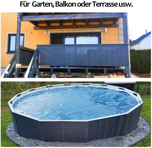 PVC Sichtschutzmatte Sichtschutz Garten Sichtschutzzaun Sichtschutzn Balkon Zaun, UV-beständig Sichtschutz für Garten Swimming Pools Balkon, Grau(80 x 300 cm) – Bild 8