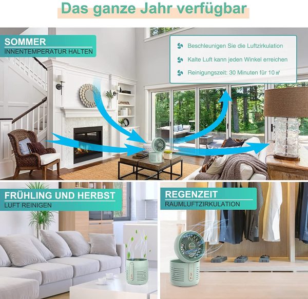 Luftreiniger, Luftreiniger mit HEPA Filter Klein Air Purifier Entfernt 99,7% Staub Pollen Rauch Partikel Viren Tierhaare für Allergiker Tragbarer Desktop-Luftfilter für Allergie Wohnung Raucher, Grün – Bild 5