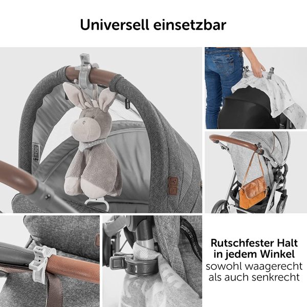 Zamboo Universal Kinderwagen Klammern 6 Stück - Haken/Clips zur Befestigung von Spielzeug, Spucktüchern und Kleidung an Buggy, Kinderwagen oder Babyschale - Grau Weiß – Bild 4