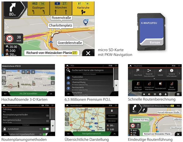 Xzent X-MAP22FEU: Micro SD-Karte mit PKW Navigation für XZENT Mediencenter X-422 und X-F220, europaweite 3-D Karten, TMC – Bild 2