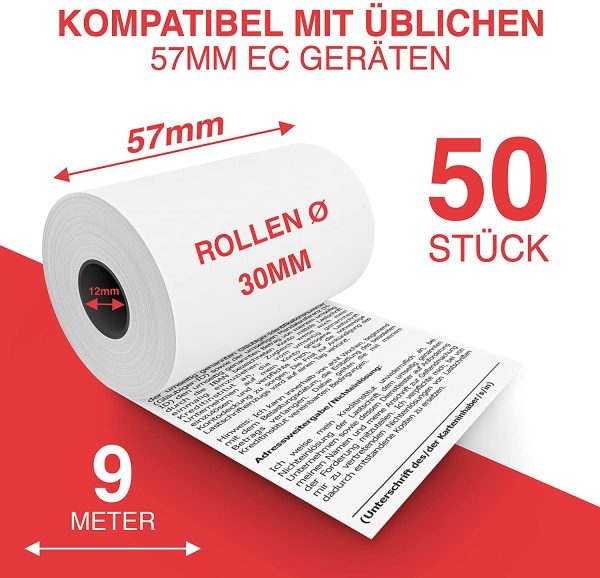 '- EC Rollen Thermopapier mit SEPA Lastschrift - 57mm x 9m x 12mm - Kassenrollen passend f??r EC Cash - EC Thermopapier - [50 EC Thermorollen 57mm] – Bild 3