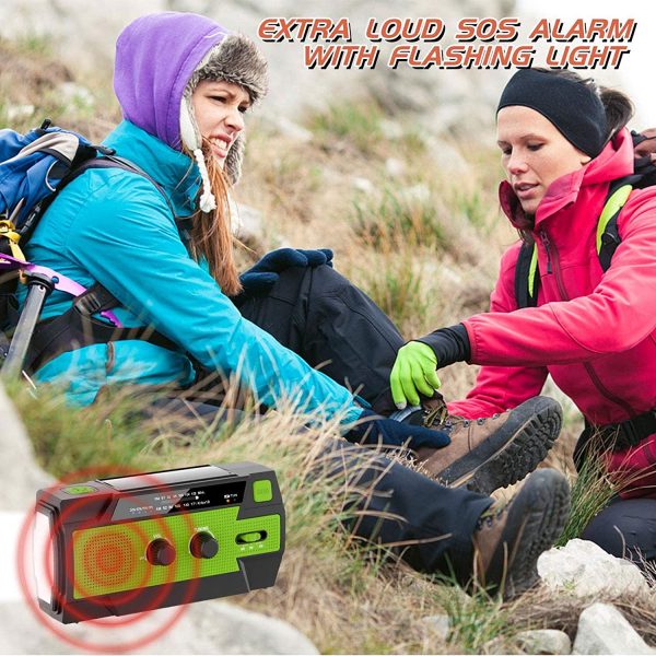 YIKANWEN Solar Radio,AM/FM Kurbelradio Tragbar USB Notfallradio mit 4000mAh Wiederaufladbare Batterie, Led Taschenlampe, SOS Alarm und Handkurbel Dynamo für Camping, Reisen (Grün) – Bild 7