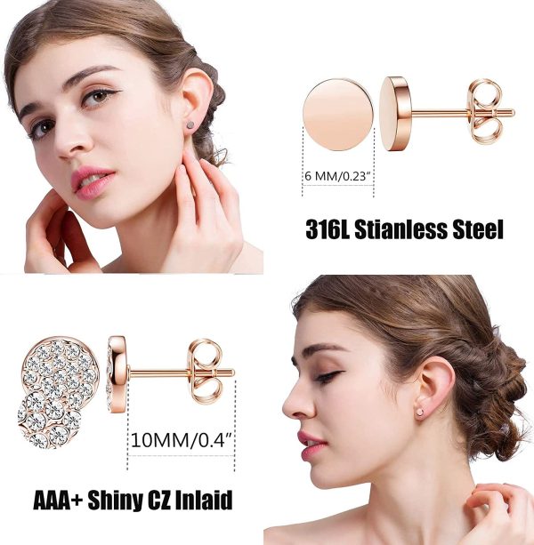 YADOCA 9 Pairs Edelstahl Ohrringe Ohrstecker Set für Damen Mädchen Star Mond Bar Ball Ohrringe CZ Knorpel Helix Ohr Piercing Tragus Ohrstecker Silber Roségold – Bild 4