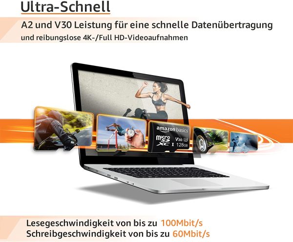 '- microSDXC-Speicherkarte, 128 GB, mit großem Adapter, A2, U3, lesegeschwindigkeit von bis zu 100 Mbit/s – Bild 4