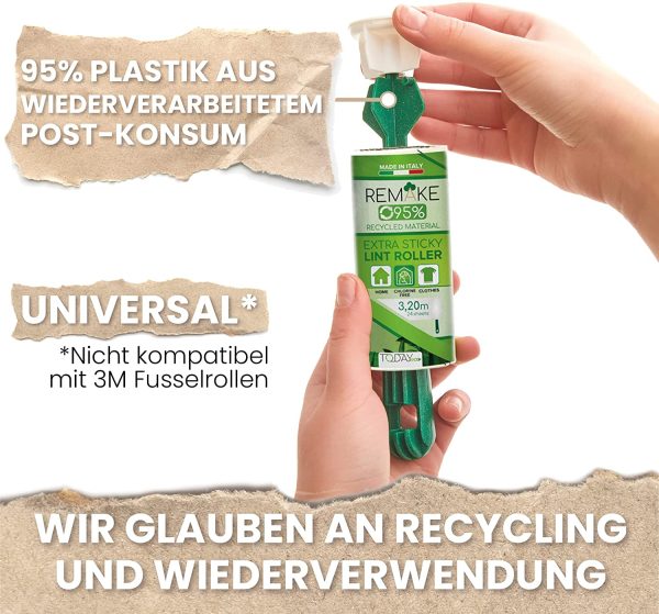 '- Fusselrolle 4 Rollen mit 1 Abroller 95% recyceltes Material - 24 Lagen Lagen Fusselrolle Tierhaare Easy-Peel - Geeignet für Haare, Staub, Kleidung, Tierhare - Made in Italy by Remake – Bild 3