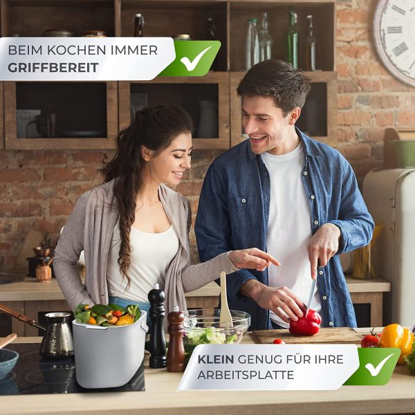 YourCasa® Komposteimer - 7L - für alltäglichen Biomüll in der Küche - Spülmaschinenfest - geruchsdicht- herausnehmbarer Inneneinsatz - Bio Mülleimer mit Deckel (Hellgrau) – Bild 4