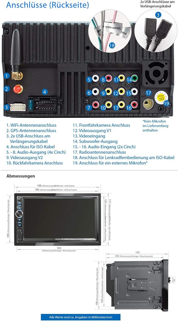 XOMAX XM-2VA777 Autoradio mit Android 10, Quad Core, 2GB RAM, 32GB ROM, GPS Navigation I Support: WiFi WLAN, 3G 4G, DAB+, OBD2 I Bluetooth, 7 Zoll / 18cm Touchscreen, USB, SD, AUX, 2 DIN – Bild 7