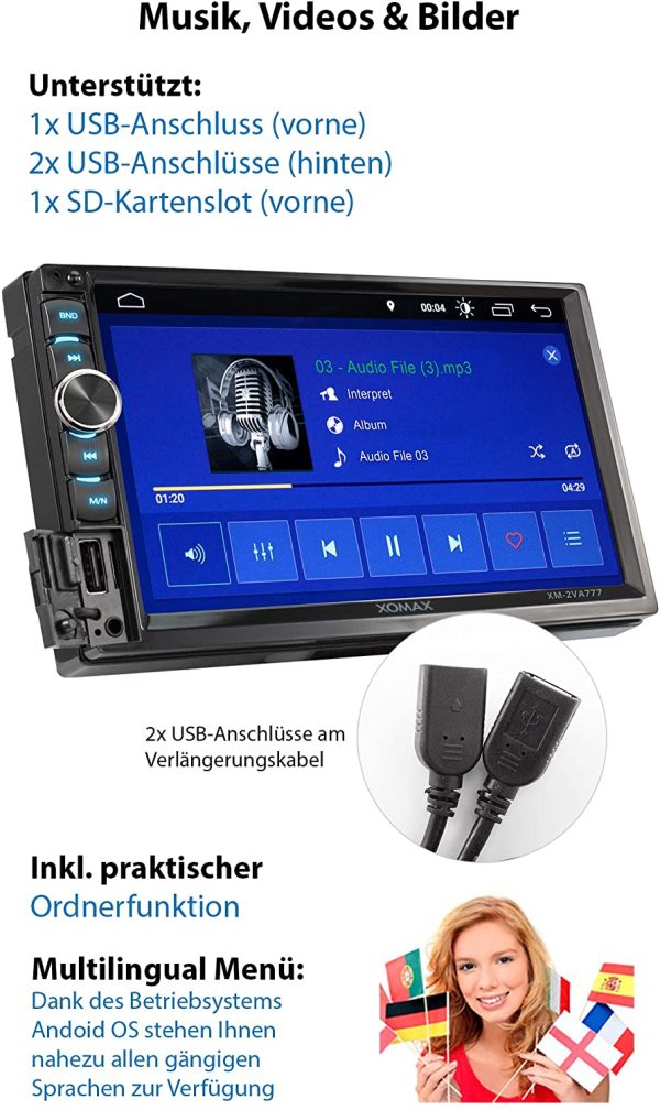 XOMAX XM-2VA777 Autoradio mit Android 10, Quad Core, 2GB RAM, 32GB ROM, GPS Navigation I Support: WiFi WLAN, 3G 4G, DAB+, OBD2 I Bluetooth, 7 Zoll / 18cm Touchscreen, USB, SD, AUX, 2 DIN – Bild 5