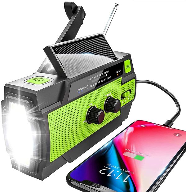 YIKANWEN Solar Radio,AM/FM Kurbelradio Tragbar USB Notfallradio mit 4000mAh Wiederaufladbare Batterie, Led Taschenlampe, SOS Alarm und Handkurbel Dynamo für Camping, Reisen (Grün) – Bild 5