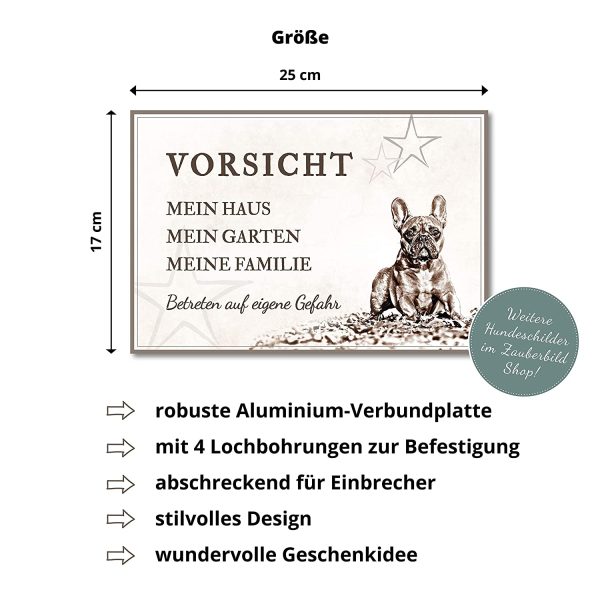 ZAUBERBILD Hundeschild Warnung | Französische Bulldogge 'Mein Haus' | Warnschild Vorsicht Hund | 25x17cm Alu – Bild 7