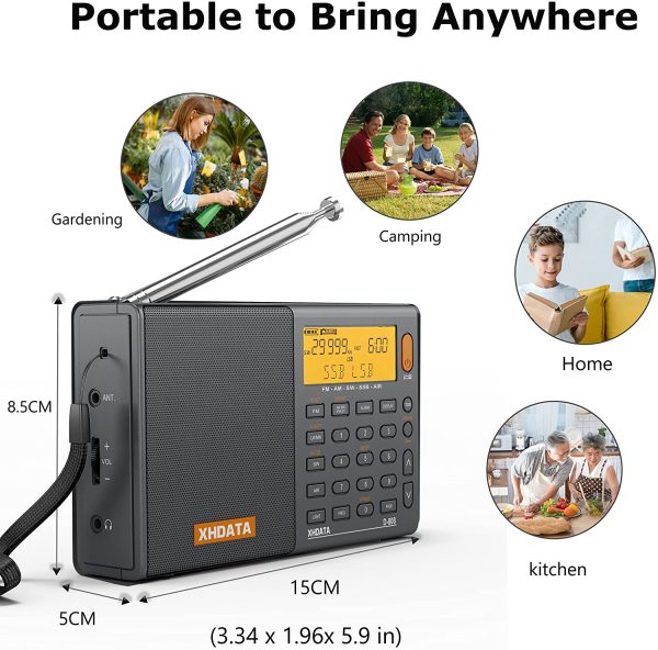 XHDATA D-808 Tragbares Digitales Radio UKW-Stereo/KW/MW/LW SSB RDS Air Band Multi-Band-Radio Lautsprecher mit LCD-Anzeige Wecker Externe Antenne und 2000 mah Chargeable Batterie (Grau) – Bild 6