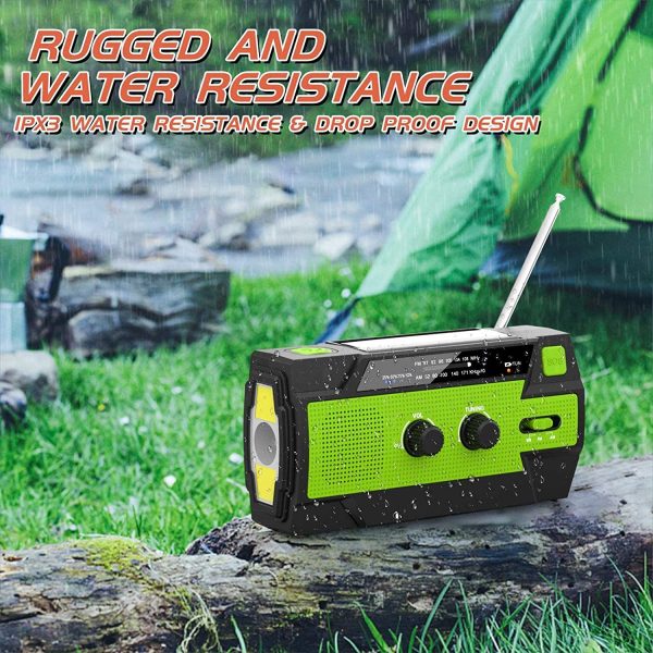 YIKANWEN Solar Radio,AM/FM Kurbelradio Tragbar USB Notfallradio mit 4000mAh Wiederaufladbare Batterie, Led Taschenlampe, SOS Alarm und Handkurbel Dynamo für Camping, Reisen (Grün) – Bild 4