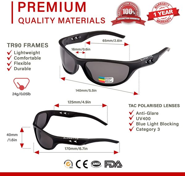 ZILLERATE Polarisierte Sport-Sonnenbrille für Herren und Damen, zum Fahren Radfahren Golf Fischen Laufen Segeln Skifahren, UV400-Schutz, Leichter, langlebiger TR90-Rahmen, Hartschalen-Etui – Bild 2