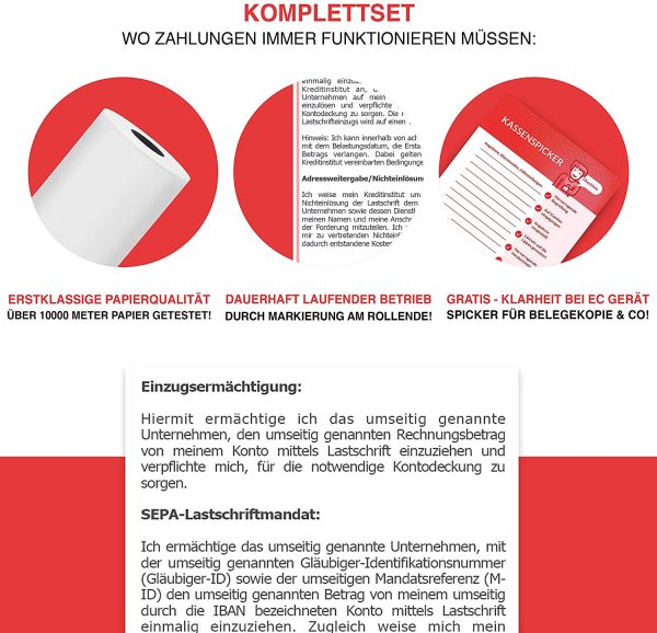 '- EC Rollen Thermopapier mit SEPA Lastschrift - 57mm x 9m x 12mm - Kassenrollen passend f??r EC Cash - EC Thermopapier - [50 EC Thermorollen 57mm] – Bild 4