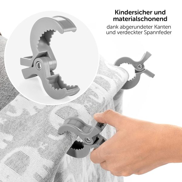 Zamboo Universal Kinderwagen Klammern 6 Stück - Haken/Clips zur Befestigung von Spielzeug, Spucktüchern und Kleidung an Buggy, Kinderwagen oder Babyschale - Grau Weiß – Bild 6