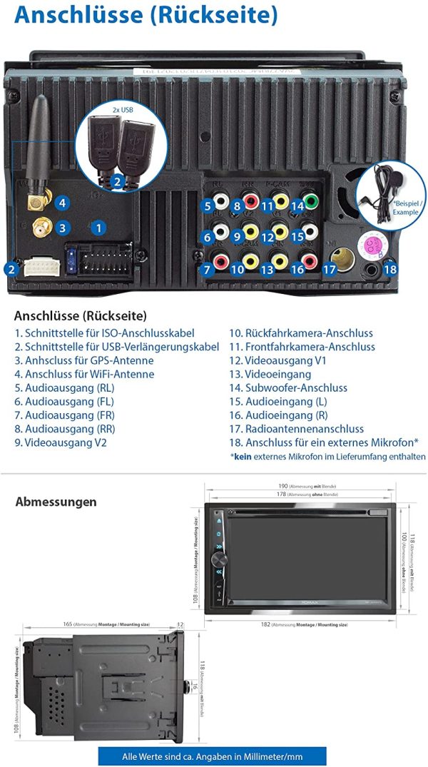 XOMAX XM-2DA6915 Autoradio mit Android 10 I 2GB RAM, 32GB ROM I GPS Navigation, DVD, CD, USB, SD I Bluetooth I 6,9 Zoll / 17,5 cm Touchscreen – Bild 2