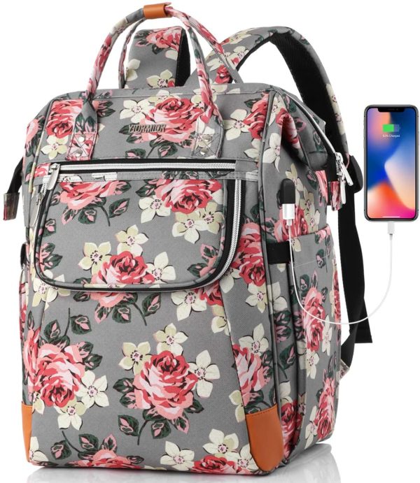 YIORMIOR Rucksack Damen für Schule Uni Reisen Freizeit Job mit Laptopfach & Anti Diebstahl Tasche mit USB Ladeanschluss – Bild 5