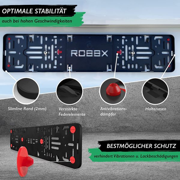 ® 2x Rahmenlose Auto Kennzeichenhalter | Vibrationsdämpfer für Lackschutz | 5 in1 Parkscheibe | Befestigungskit | Nummernschildhalter werbefrei