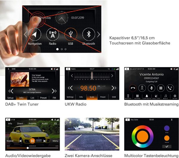 XZENT X-427: 2-Din Autoradio, Multimediasystem mit 16,5 cm / 6,5??Touchscreen, Mediencenter mit DAB+, Bluetooth, USB, zum Navi für PKWs und Reisemobile erweiterbar – Bild 3