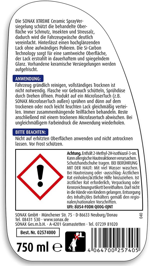 XTREME Ceramic SprayVersiegelung (750ml) ??berzieht den Lack mit einer Schutzbarriere, sch??tzt vor Schmutz & Insekten. DIE Auto Keramikversiegelung schlechthin |Art-Nr 02574000