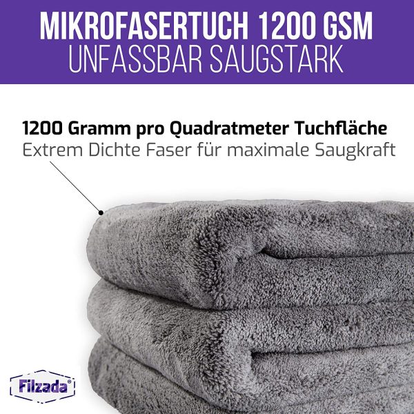 ® 2X Lackschonendes Mikrofasertuch Auto Mit 1200 GSM - Unfassbare Saugkraft Und Fusselfrei Dank Extrem Weicher Mikrofaser - Auto Poliertücher Zur Professionellen Autopflege in 42x48cm (2) – Bild 3