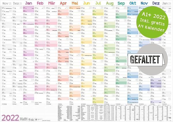 XXL Wandkalender 2022 größer als A1 (89 cm x 63 cm) [Rainbow] 15 Monate: Nov 2021 - Jan 2023 | gefalzter Wandplaner mit Ferien- und Feiertage-Übersicht | nachhaltig & klimaneutral – Bild 5