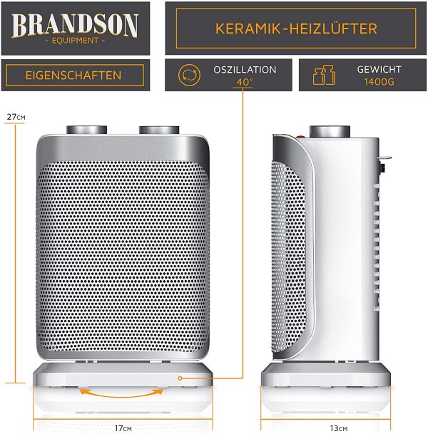 '- Heizlüfter mit Zwei Leistungsstufen - Heizlüfter Badezimmer energiesparend leise - stufenlose Temperaturregelung - Keramik Heizelement - Thermosicherung - Heizung Heater – Bild 4