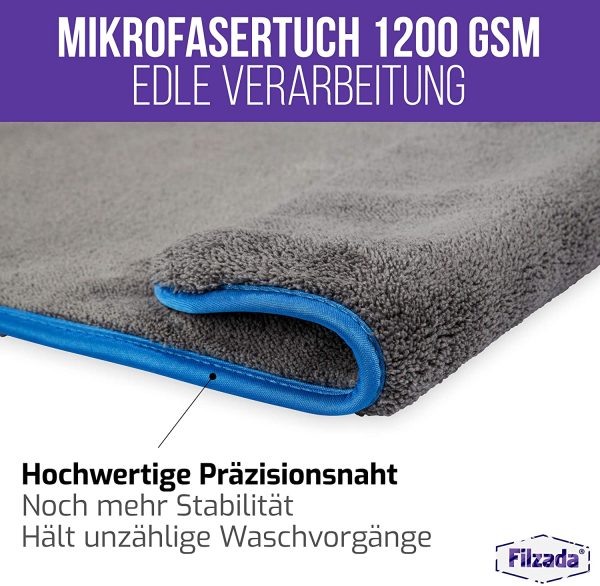 ® 2X Lackschonendes Mikrofasertuch Auto Mit 1200 GSM - Unfassbare Saugkraft Und Fusselfrei Dank Extrem Weicher Mikrofaser - Auto Poliertücher Zur Professionellen Autopflege in 42x48cm (2) – Bild 5